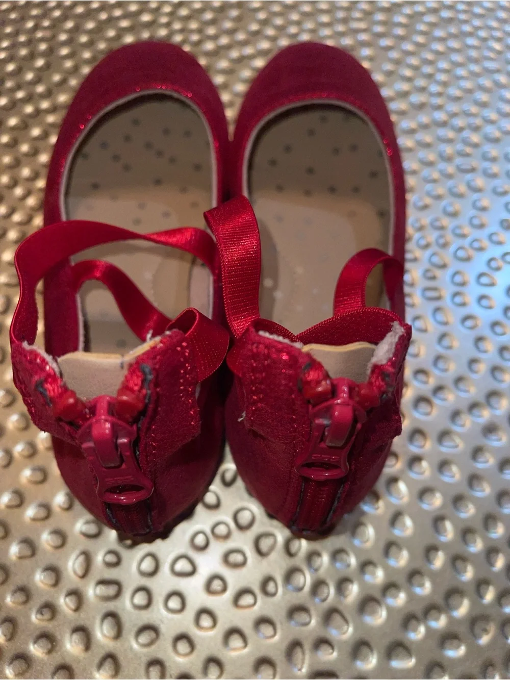 Cat & Jack Girls Red Glitter Ballet Flats with Cross Ribbon Strap